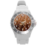 Pink Roses Roses Background Round Plastic Sport Watch (L) Front