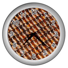 Dirty Pattern Roof Texture Wall Clocks (silver)  by Nexatart