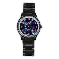 Abstract Art Color Design Lines Stainless Steel Round Watch