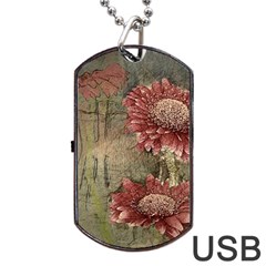 Flowers Plant Red Drawing Art Dog Tag Usb Flash (two Sides) by Nexatart