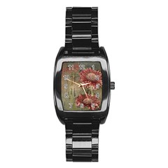 Flowers Plant Red Drawing Art Stainless Steel Barrel Watch by Nexatart