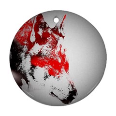 Red Black Wolf Stamp Background Ornament (Round)