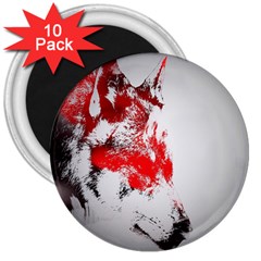 Red Black Wolf Stamp Background 3  Magnets (10 pack) 