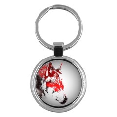 Red Black Wolf Stamp Background Key Chains (Round) 