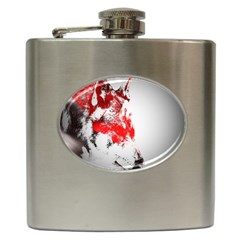 Red Black Wolf Stamp Background Hip Flask (6 oz)