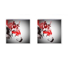 Red Black Wolf Stamp Background Cufflinks (Square)