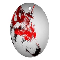 Red Black Wolf Stamp Background Oval Ornament (Two Sides)