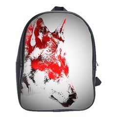 Red Black Wolf Stamp Background School Bags(Large) 