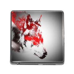 Red Black Wolf Stamp Background Memory Card Reader (Square)