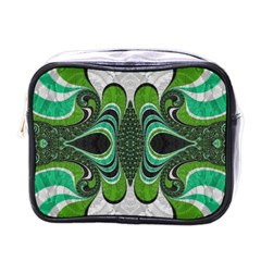 Fractal Art Green Pattern Design Mini Toiletries Bags by Nexatart