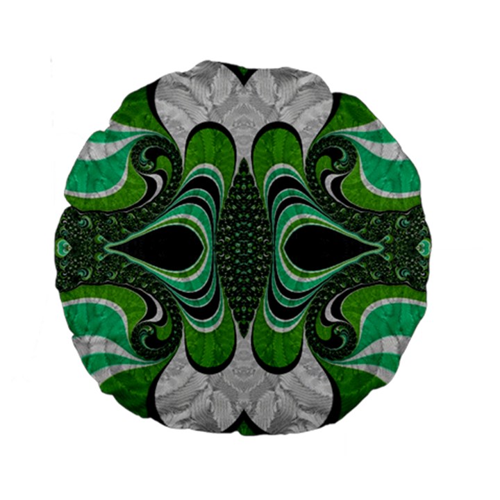 Fractal Art Green Pattern Design Standard 15  Premium Round Cushions