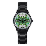 Fractal Art Green Pattern Design Stainless Steel Round Watch Front