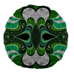 Fractal Art Green Pattern Design Large 18  Premium Flano Round Cushions by Nexatart