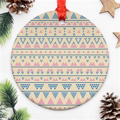 Blue And Pink Tribal Pattern Ornament (round) by berwies