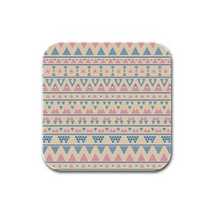 Blue And Pink Tribal Pattern Rubber Square Coaster (4 Pack)  by berwies