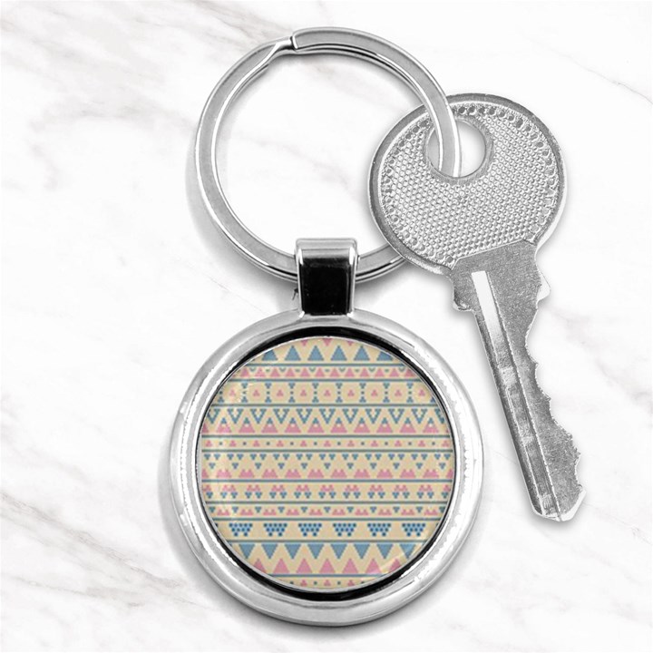 blue and pink tribal pattern Key Chains (Round) 