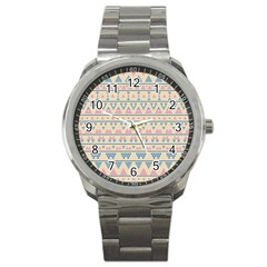 Blue And Pink Tribal Pattern Sport Metal Watch by berwies