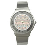 blue and pink tribal pattern Stainless Steel Watch Front