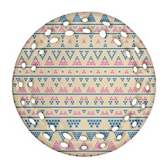 Blue And Pink Tribal Pattern Ornament (round Filigree) by berwies