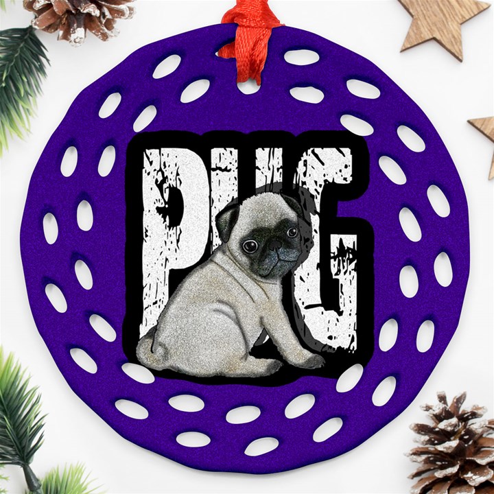 Pug Ornament (Round Filigree)