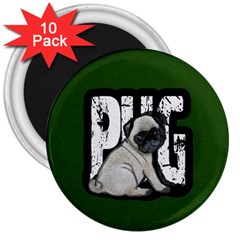 Pug 3  Magnets (10 Pack)  by Valentinaart