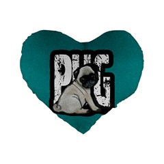 Pug Standard 16  Premium Flano Heart Shape Cushions by Valentinaart