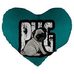 Pug Large 19  Premium Flano Heart Shape Cushions by Valentinaart