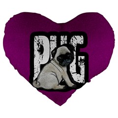 Pug Large 19  Premium Flano Heart Shape Cushions by Valentinaart