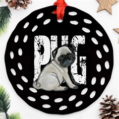 Pug Ornament (round Filigree) by Valentinaart