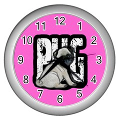 Pug Wall Clocks (silver)  by Valentinaart