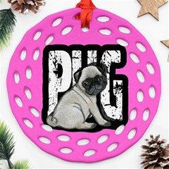 Pug Ornament (round Filigree) by Valentinaart