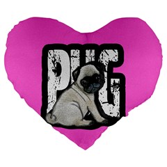 Pug Large 19  Premium Heart Shape Cushions by Valentinaart