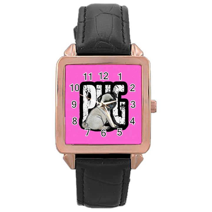 Pug Rose Gold Leather Watch 