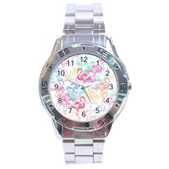 Flamingo Pattern Stainless Steel Analogue Watch by Valentinaart