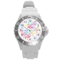 Flamingo Pattern Round Plastic Sport Watch (l) by Valentinaart