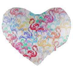 Flamingo Pattern Large 19  Premium Heart Shape Cushions by Valentinaart