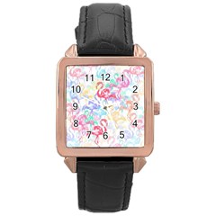 Flamingo Pattern Rose Gold Leather Watch  by Valentinaart