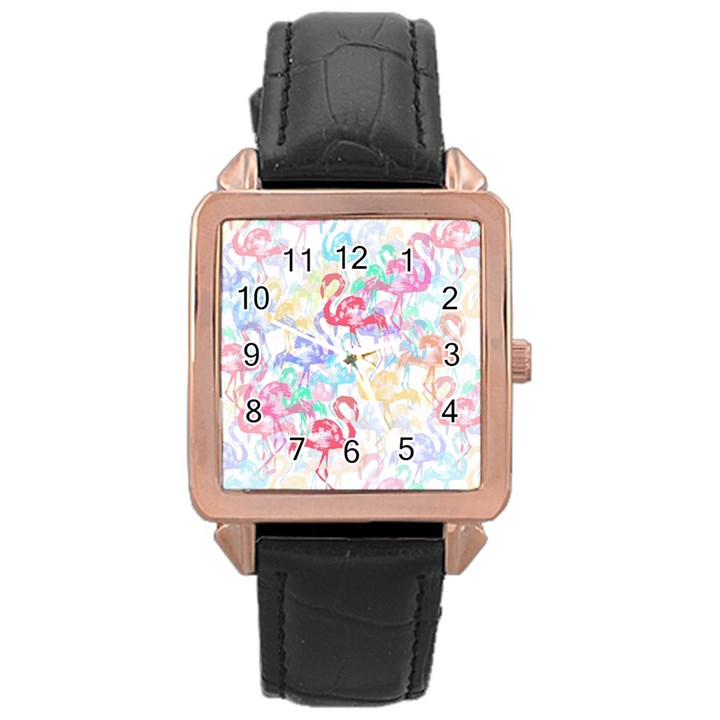 Flamingo pattern Rose Gold Leather Watch 