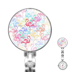 Flamingo Pattern Stainless Steel Nurses Watch by Valentinaart