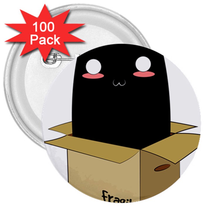 Black Cat in a Box 3  Buttons (100 pack) 