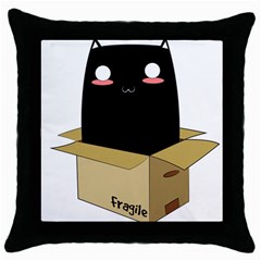 Black Cat In A Box Throw Pillow Case (black) by Catifornia