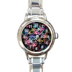 Flamingo pattern Round Italian Charm Watch Front