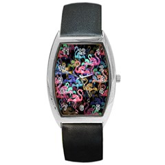 Flamingo Pattern Barrel Style Metal Watch by Valentinaart