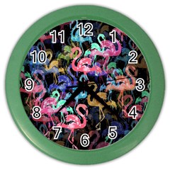 Flamingo Pattern Color Wall Clocks by Valentinaart