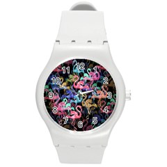 Flamingo Pattern Round Plastic Sport Watch (m) by Valentinaart