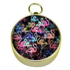 Flamingo Pattern Gold Compasses by Valentinaart