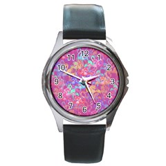 Flamingo Pattern Round Metal Watch by Valentinaart