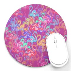 Flamingo Pattern Round Mousepads by Valentinaart