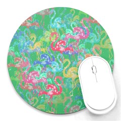 Flamingo Pattern Round Mousepads by Valentinaart