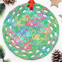 Flamingo Pattern Ornament (round Filigree) by Valentinaart